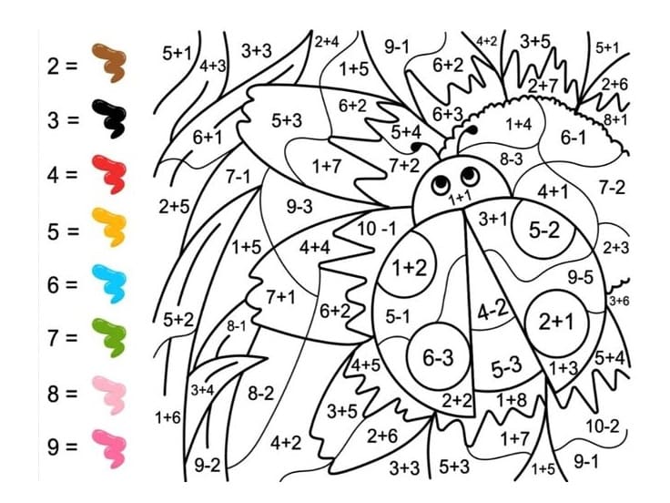 Desenho deJoaninha Adição e Subtração para colorir