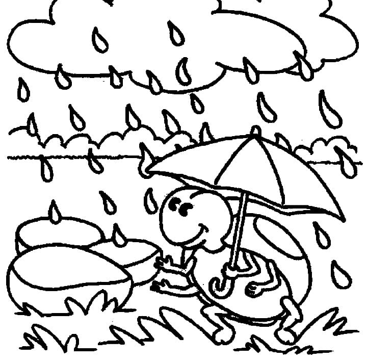 Desenho deJoaninha na Chuva para colorir