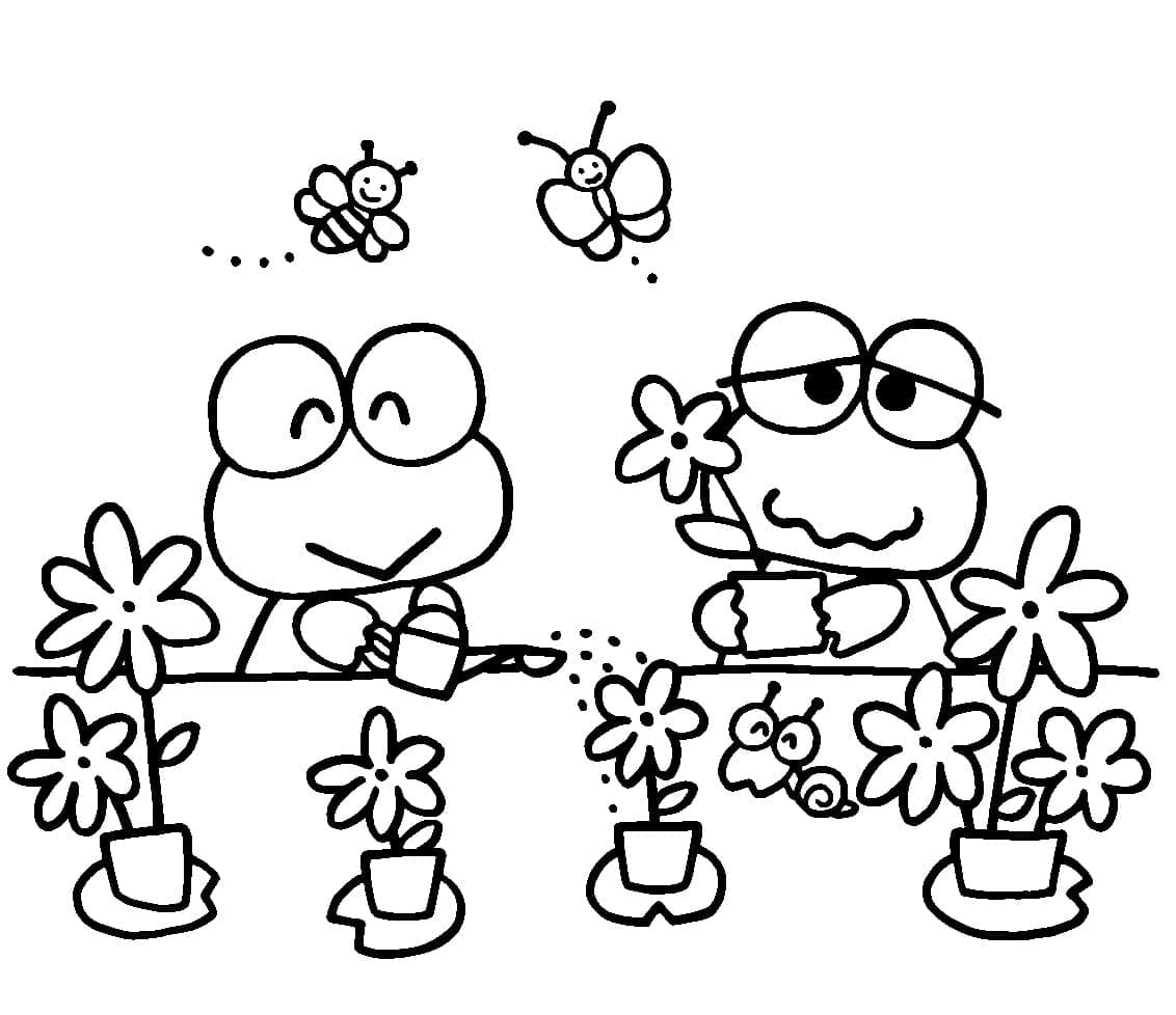 Desenho deKeroppi com Flores para colorir