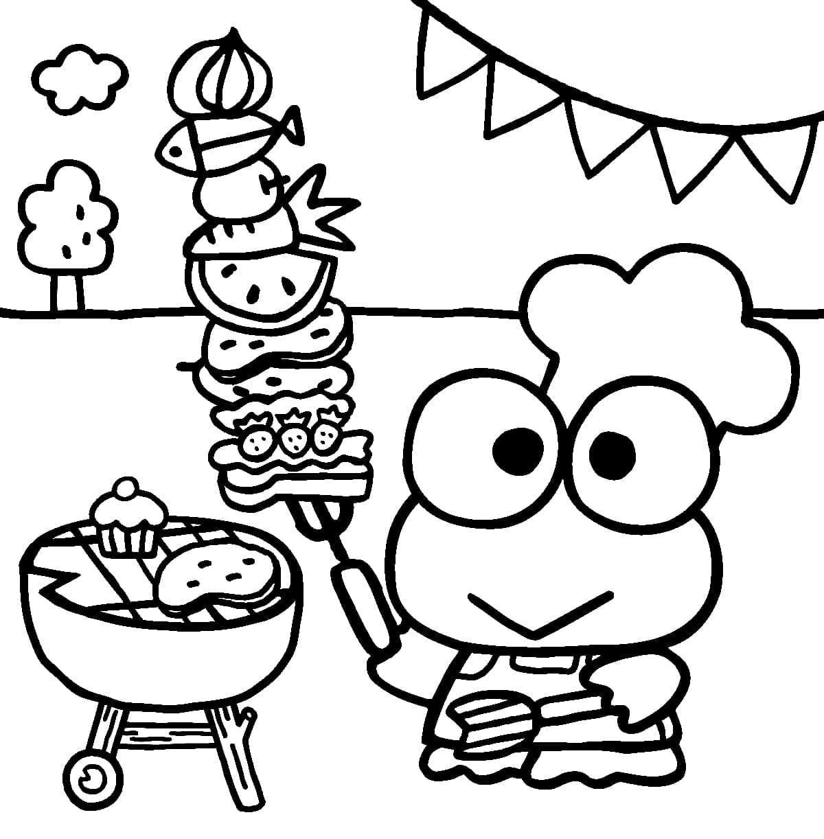 Desenho deKeroppi na Festa de Churrasco para colorir