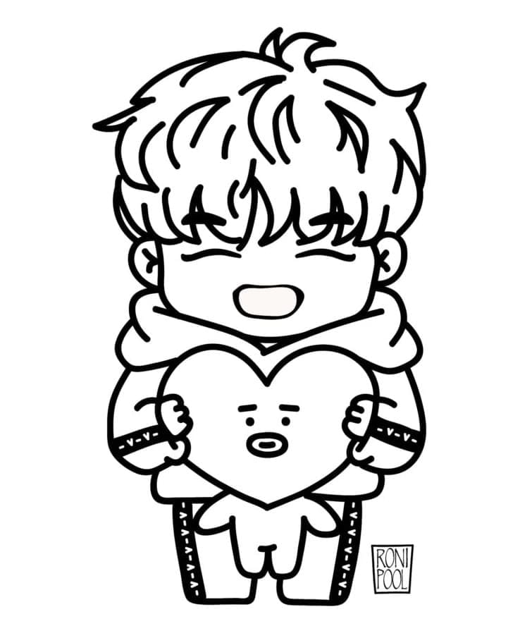 Desenho deKim Taehyung e Tata BT21 para colorir