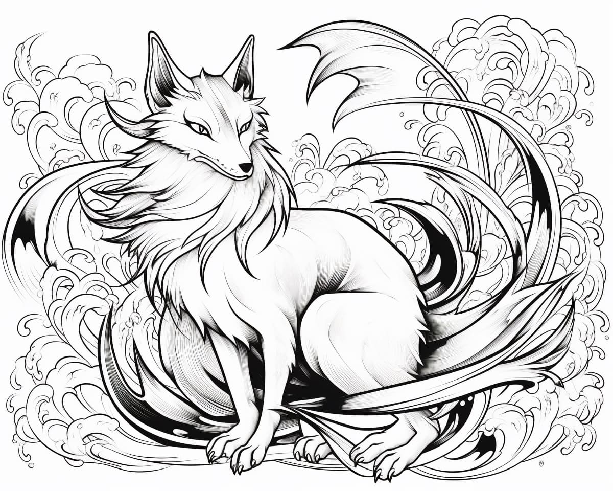 Desenho de Kitsune 1 para colorir