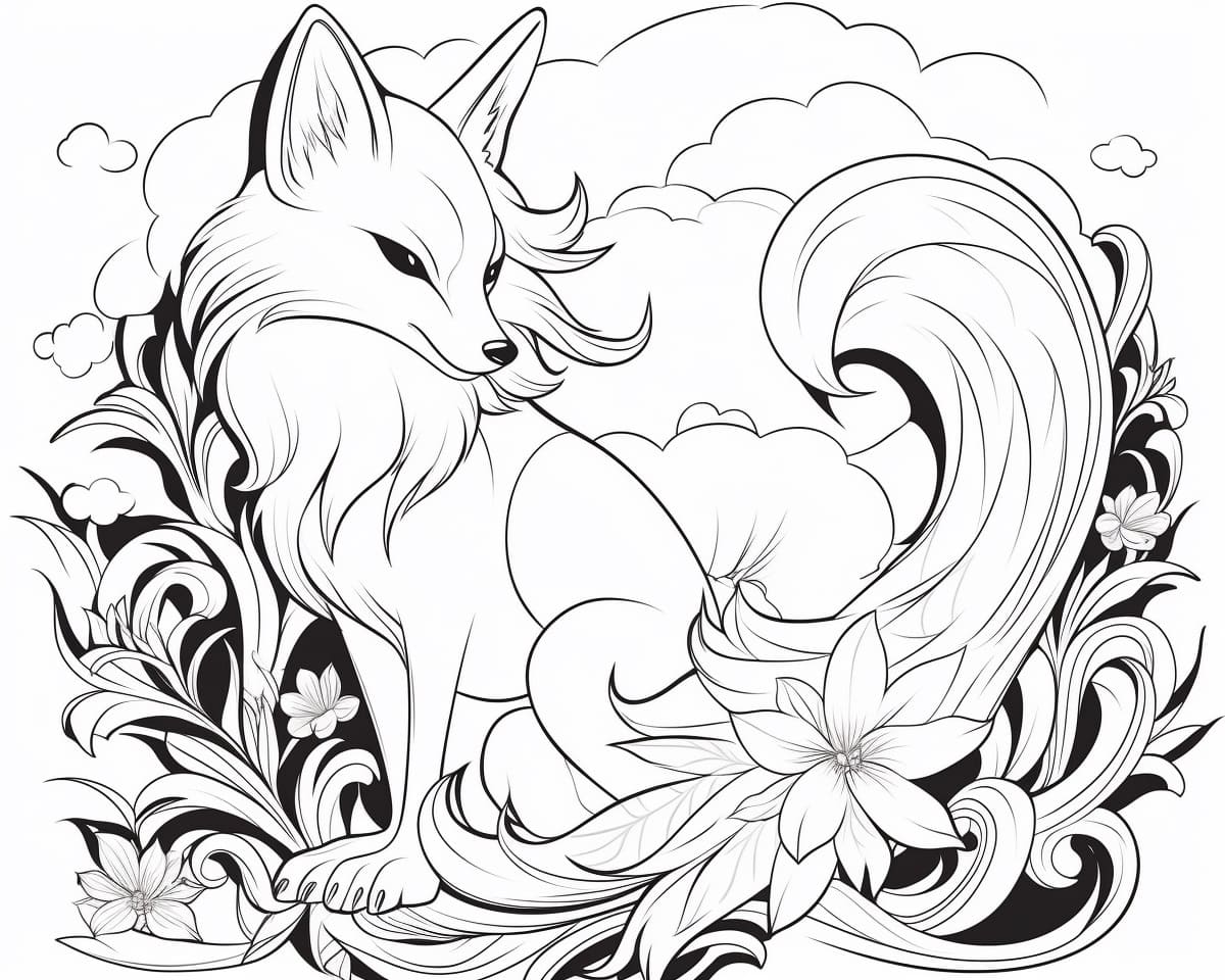 Desenho de Kitsune 2 para colorir