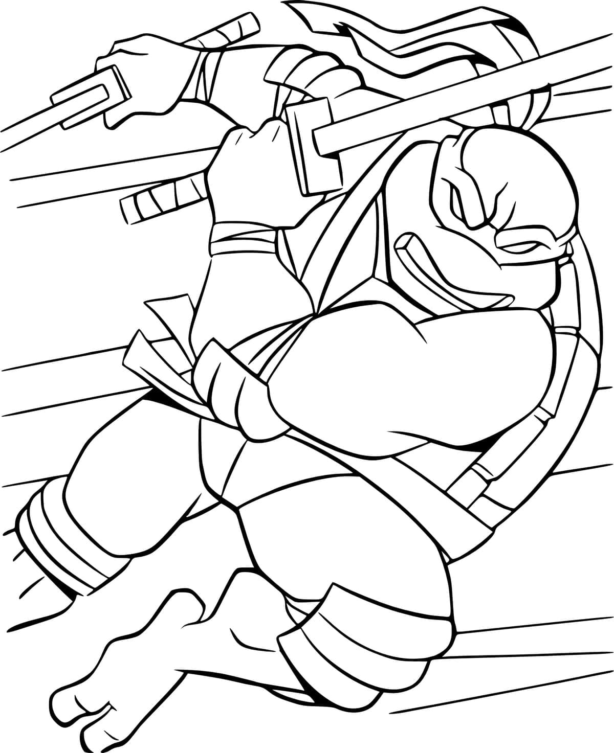 Desenho deLeonardo Tartarugas Ninja Atacando para colorir