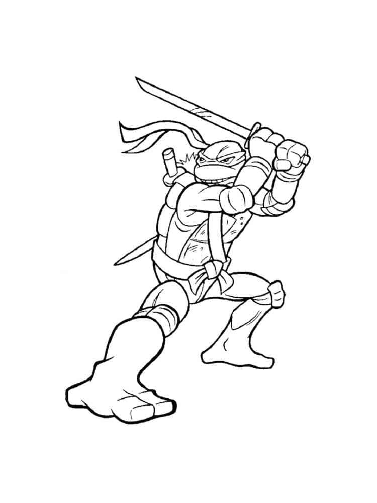 Desenho deLeonardo Tartarugas Ninja Lutando para colorir