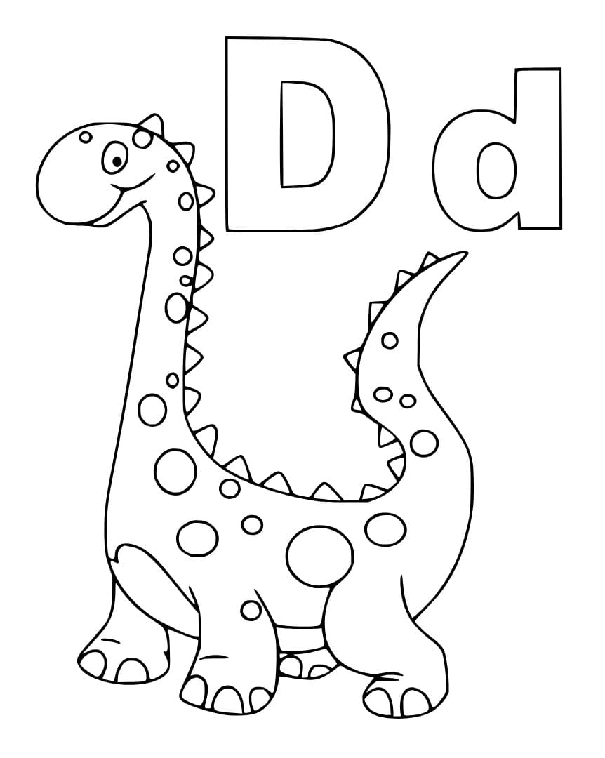 Desenho deLetra D é Para Dinossauro para colorir