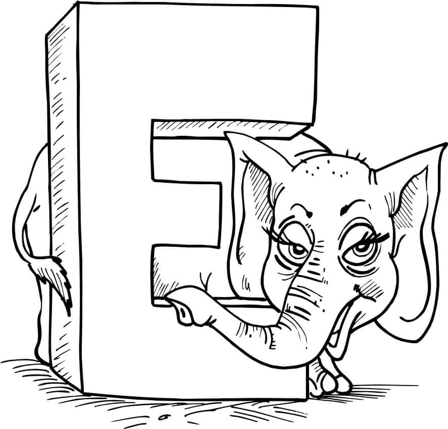 Desenho deLetra E é Para Elefante para colorir