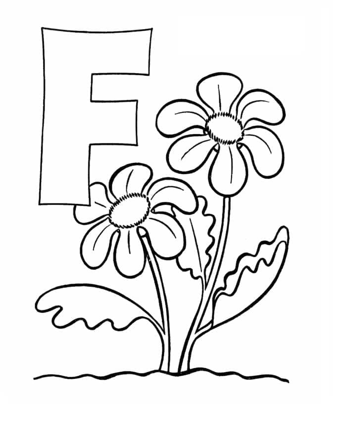 Desenho deLetra F é Para Flor para colorir