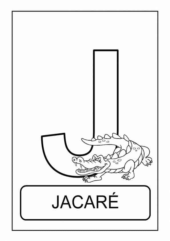 Desenho deLetra J é Para Jacaré para colorir