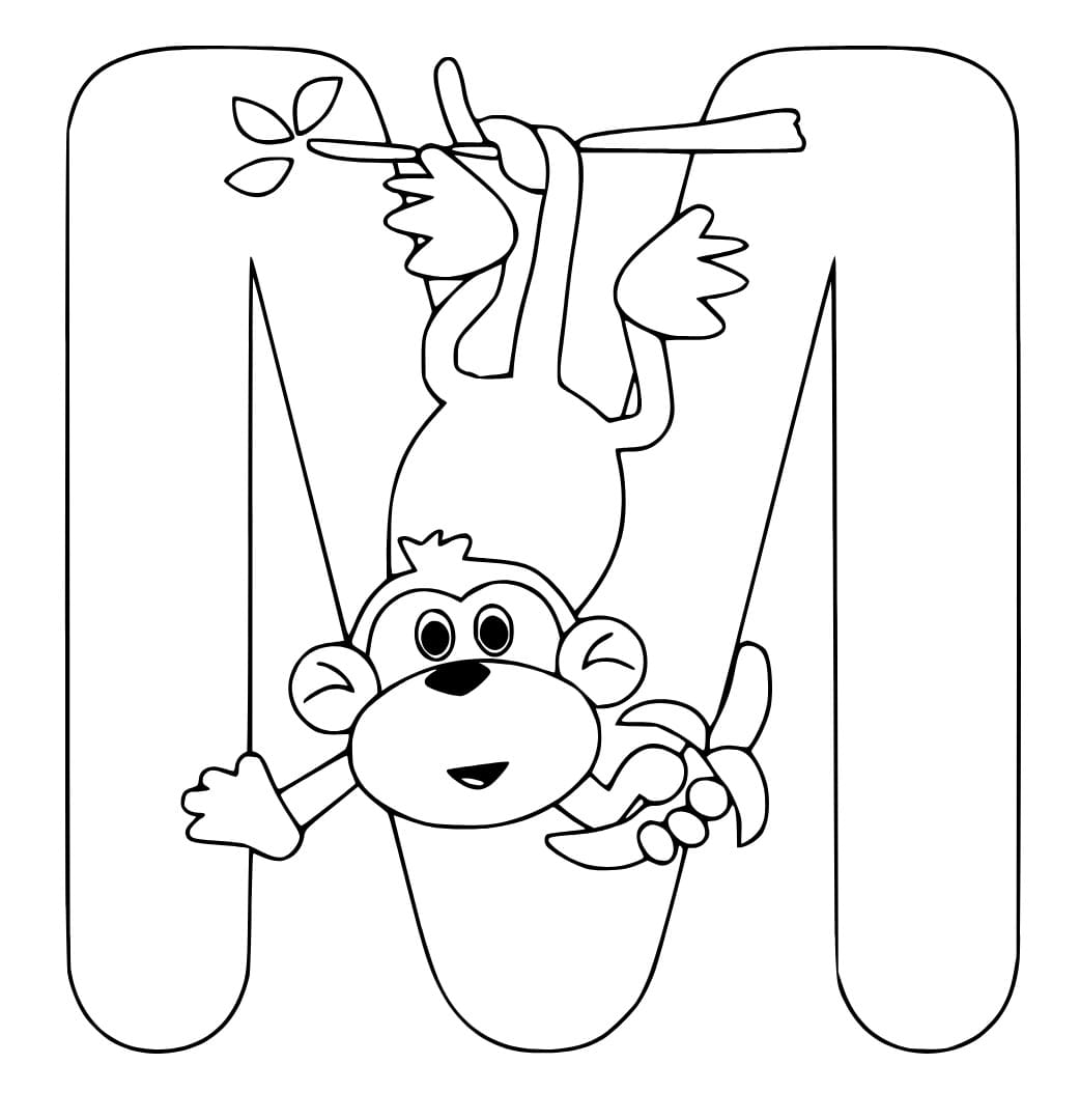 Desenho deLetra M e Macaco para colorir