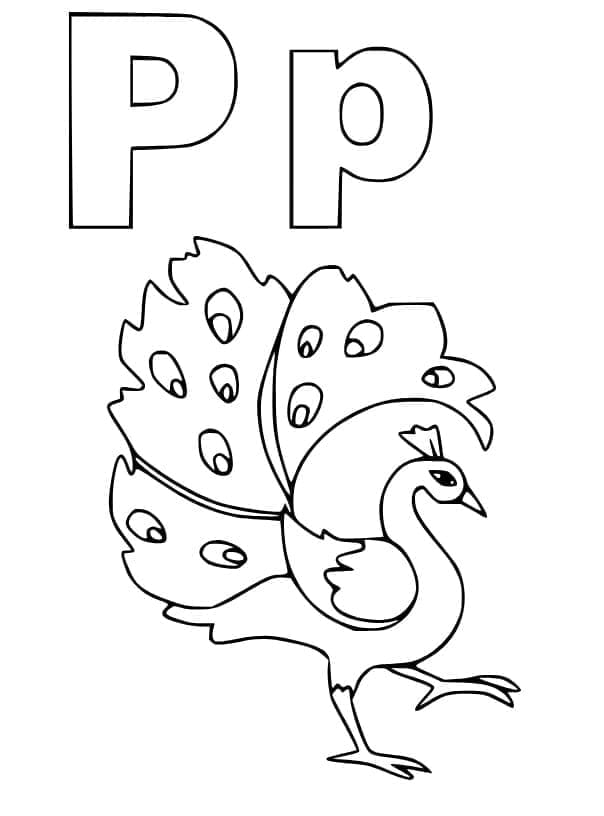 Desenho deLetra P é Para Pavão para colorir