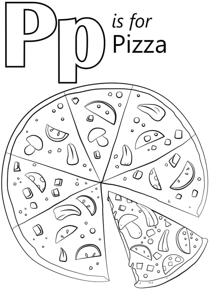 Desenho deLetra P é Para Pizza para colorir