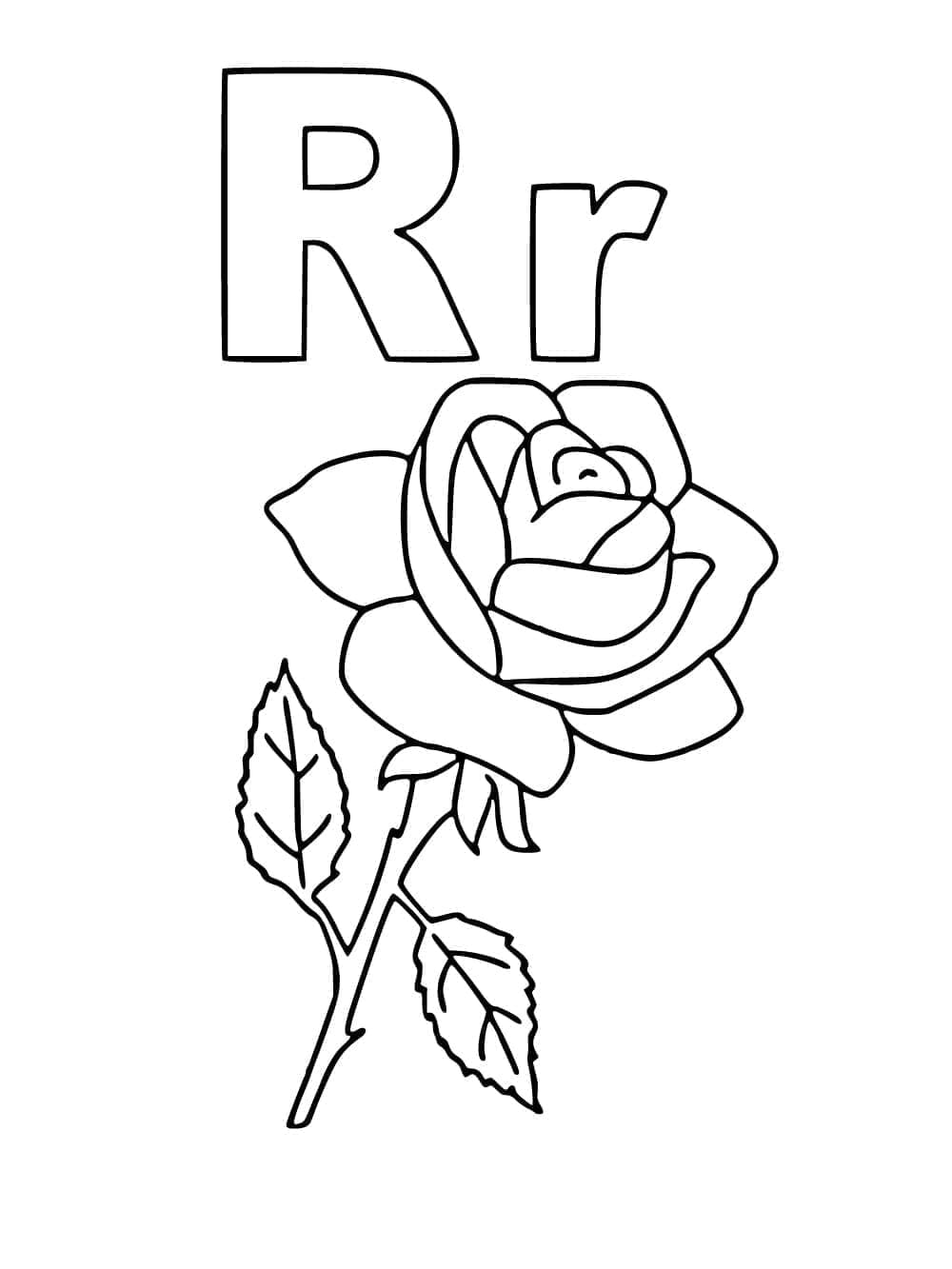 Desenho deLetra R é Para Rosa para colorir