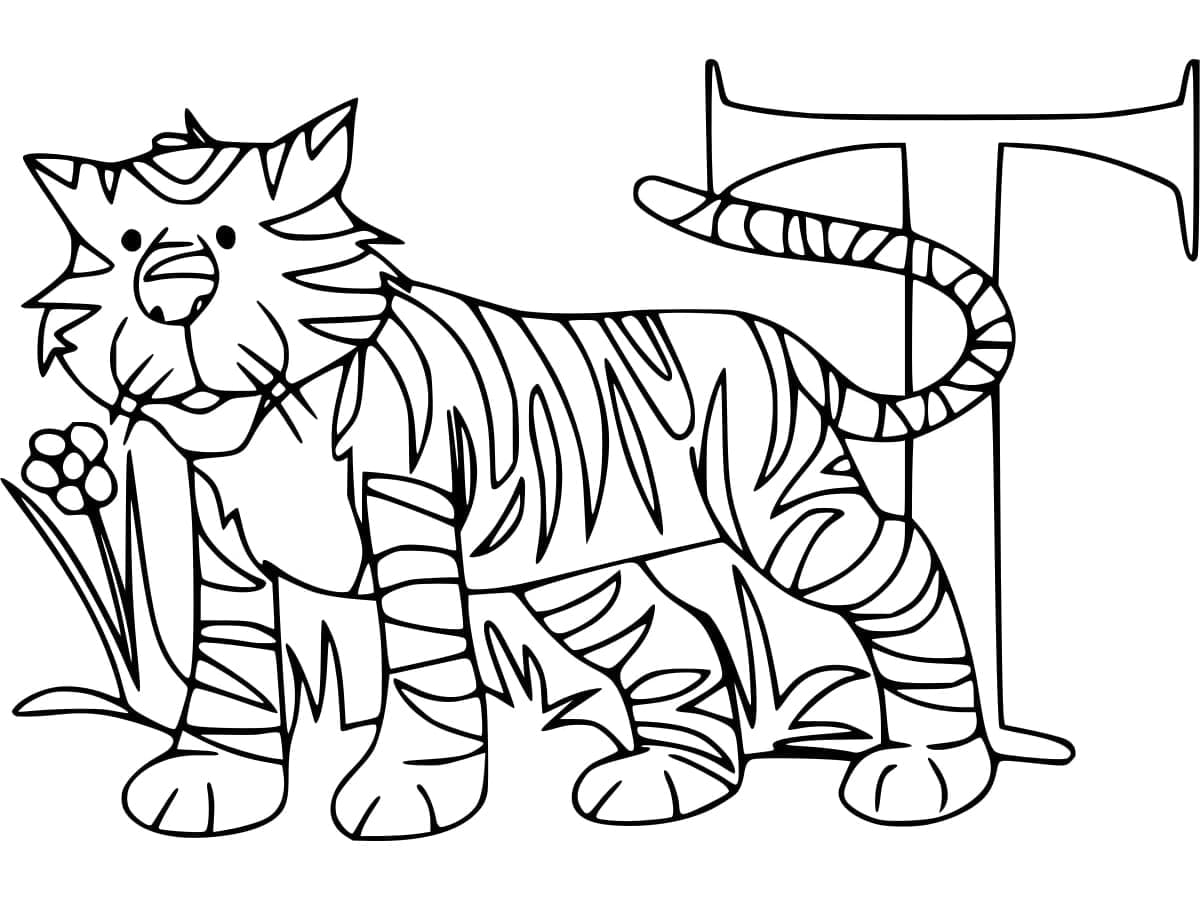 Desenho deLetra T é Para Tigre para colorir