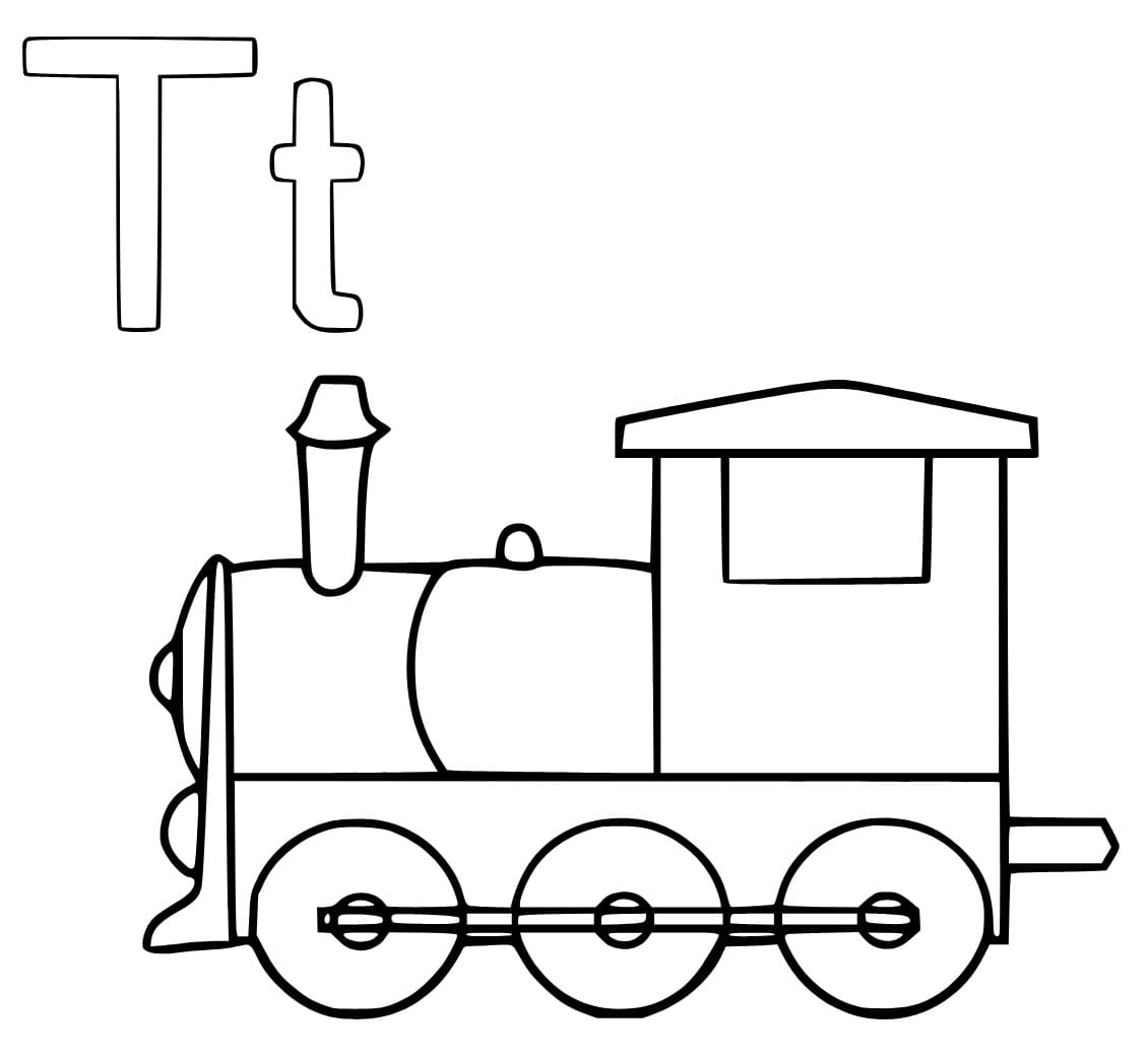 Desenho deLetra T é Para Trem para colorir