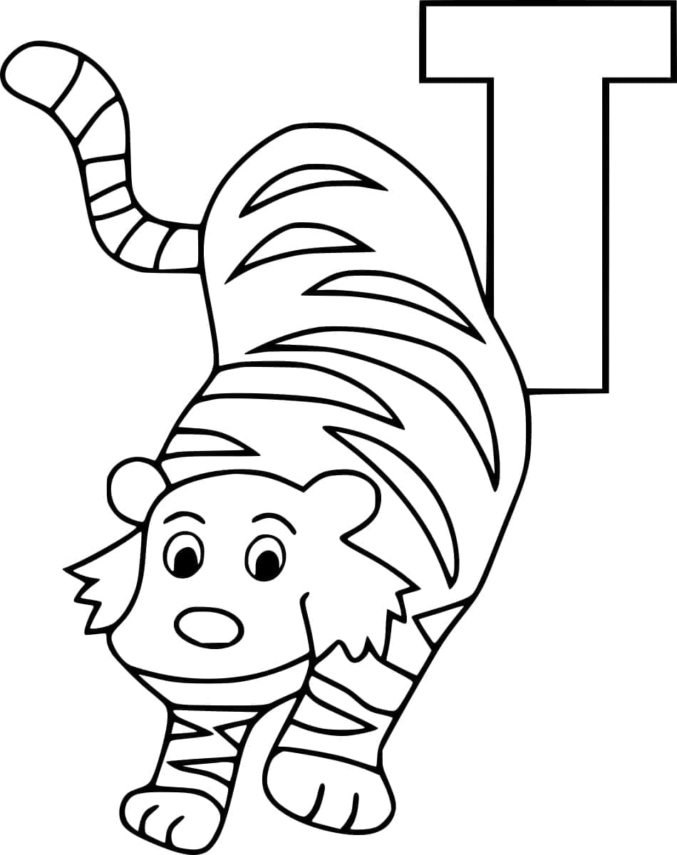 Desenho deLetra T e Tigre para colorir