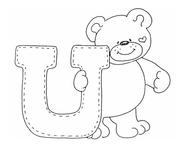 Desenho deLetra U e Urso para colorir