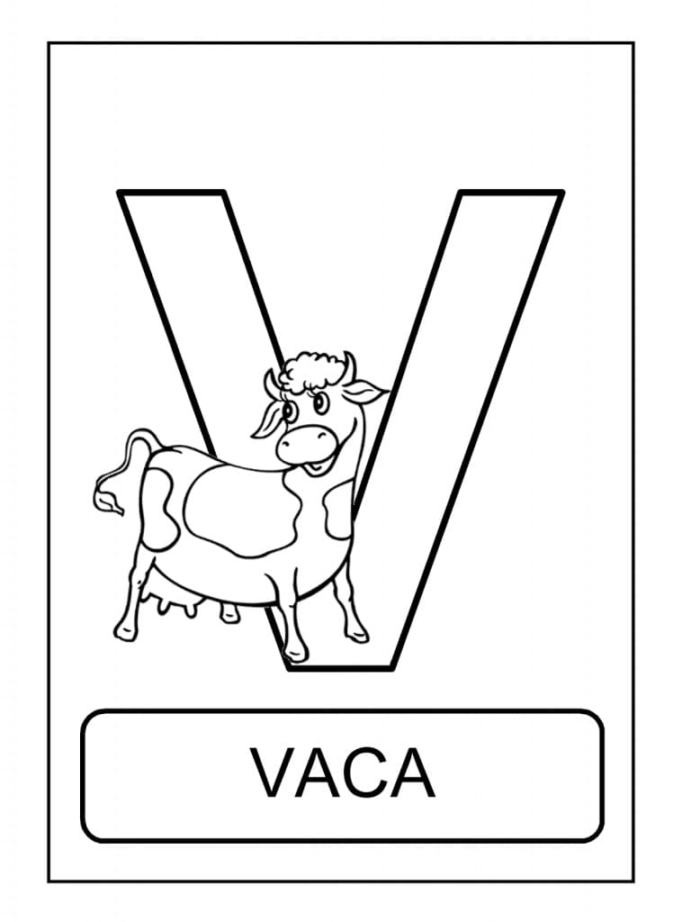 Desenho deLetra V é Para Vaca para colorir