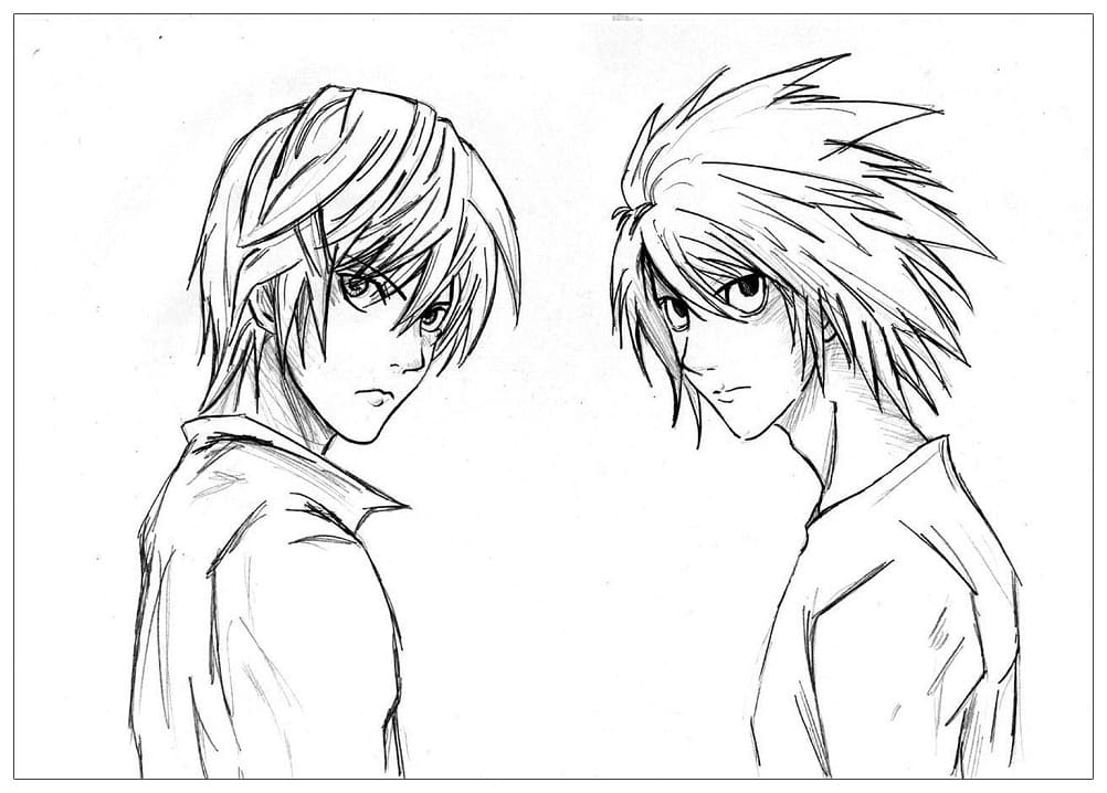 Desenho deLight Yagami e L para colorir