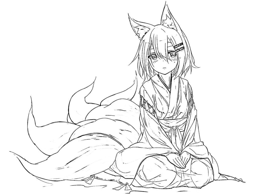 Desenho de Linda Garota Kitsune para colorir