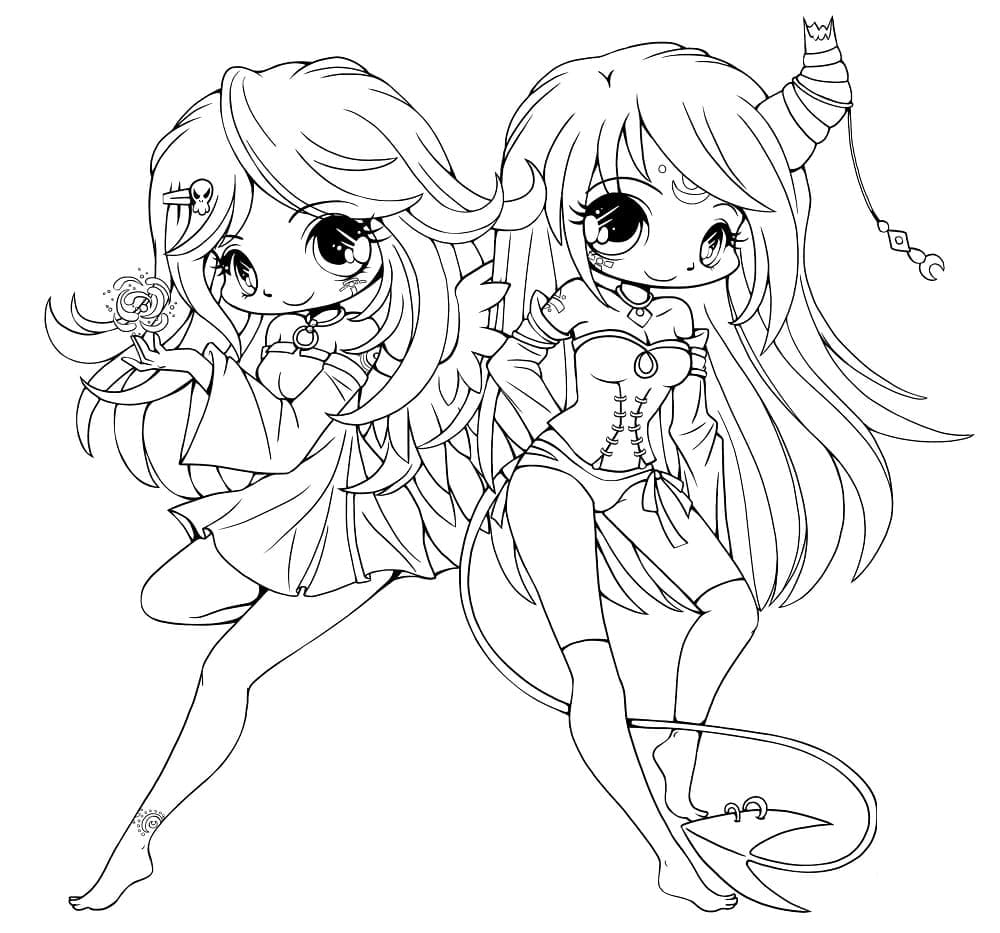 Desenho deLindas Garotas Chibi para colorir