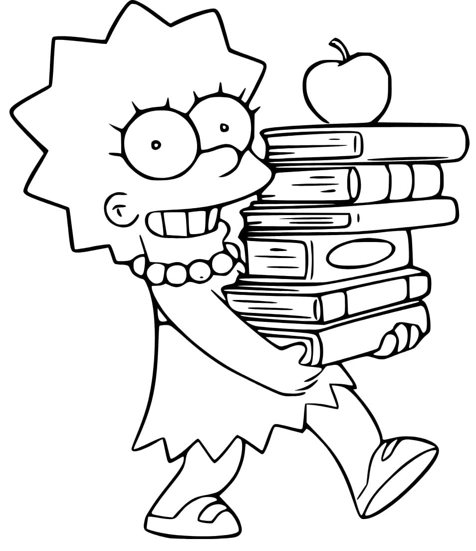 Desenho deLisa Simpson com Livros para colorir