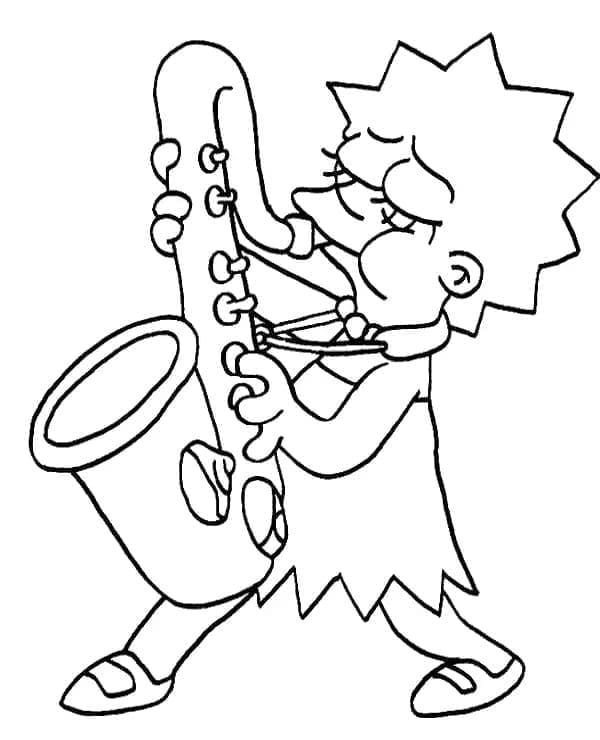 Desenho deLisa Simpson Tocando Saxofone para colorir