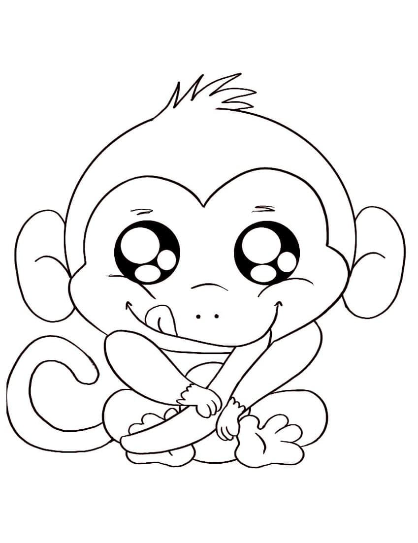 Desenho de Macaco Kawaii para colorir