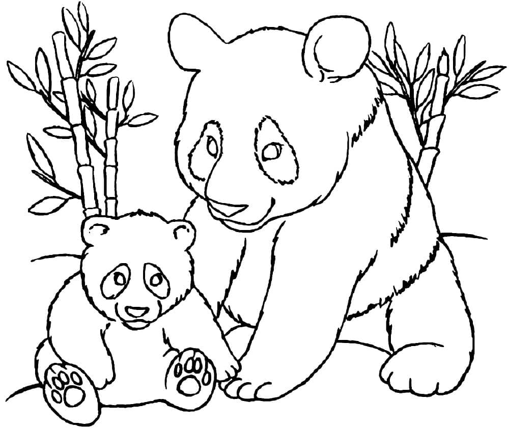 Desenho deMãe e Bebê Panda para colorir