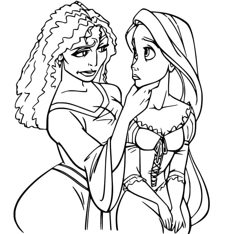 Desenho deMãe Gothel e Rapunzel de Enrolados para colorir