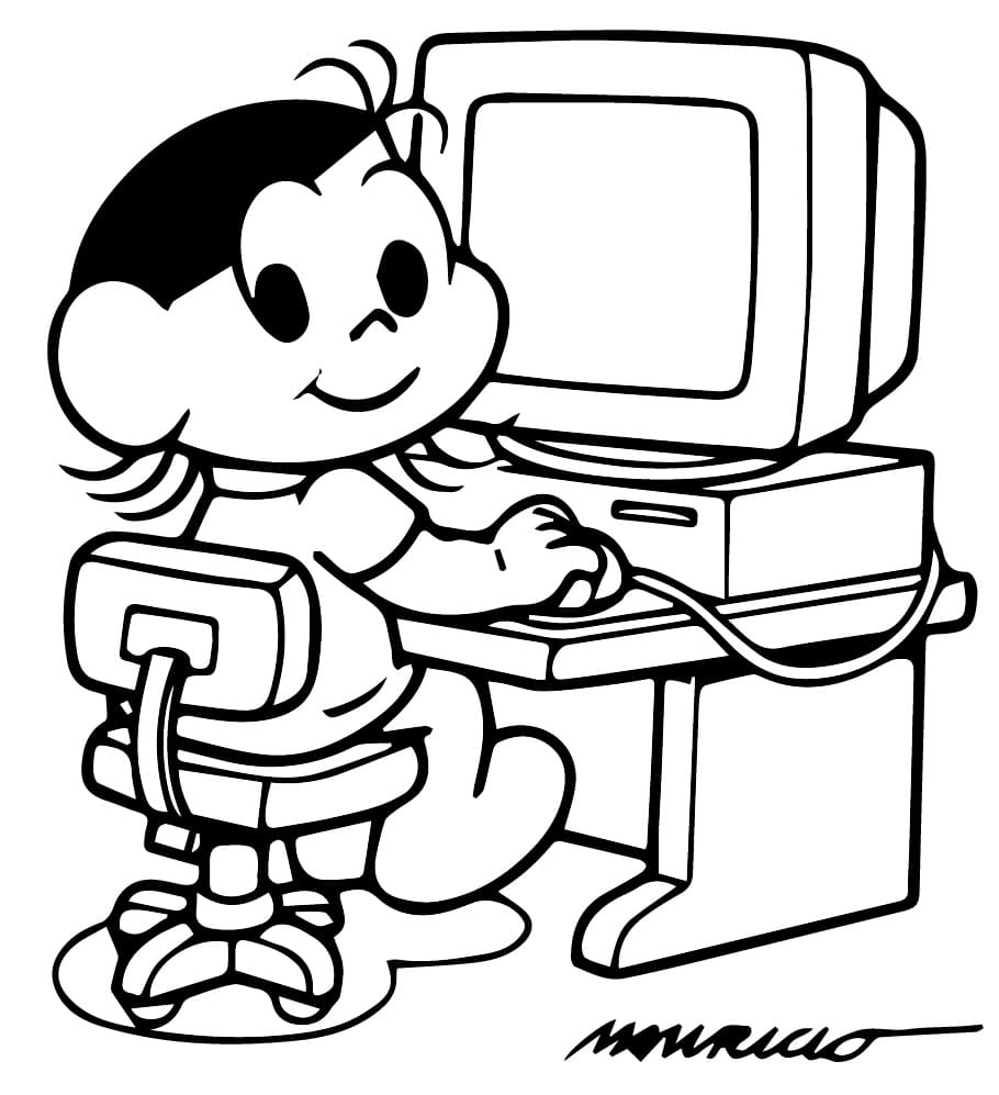 Desenho deMagali com Computador para colorir