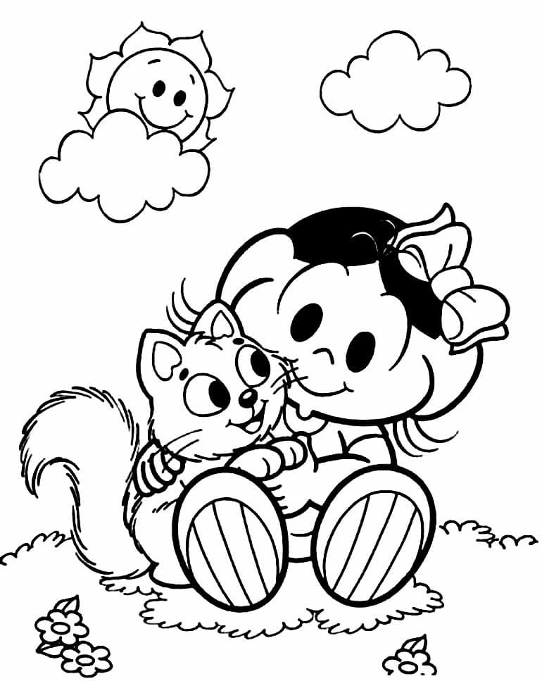 Desenho deMagali com Gatinha para colorir