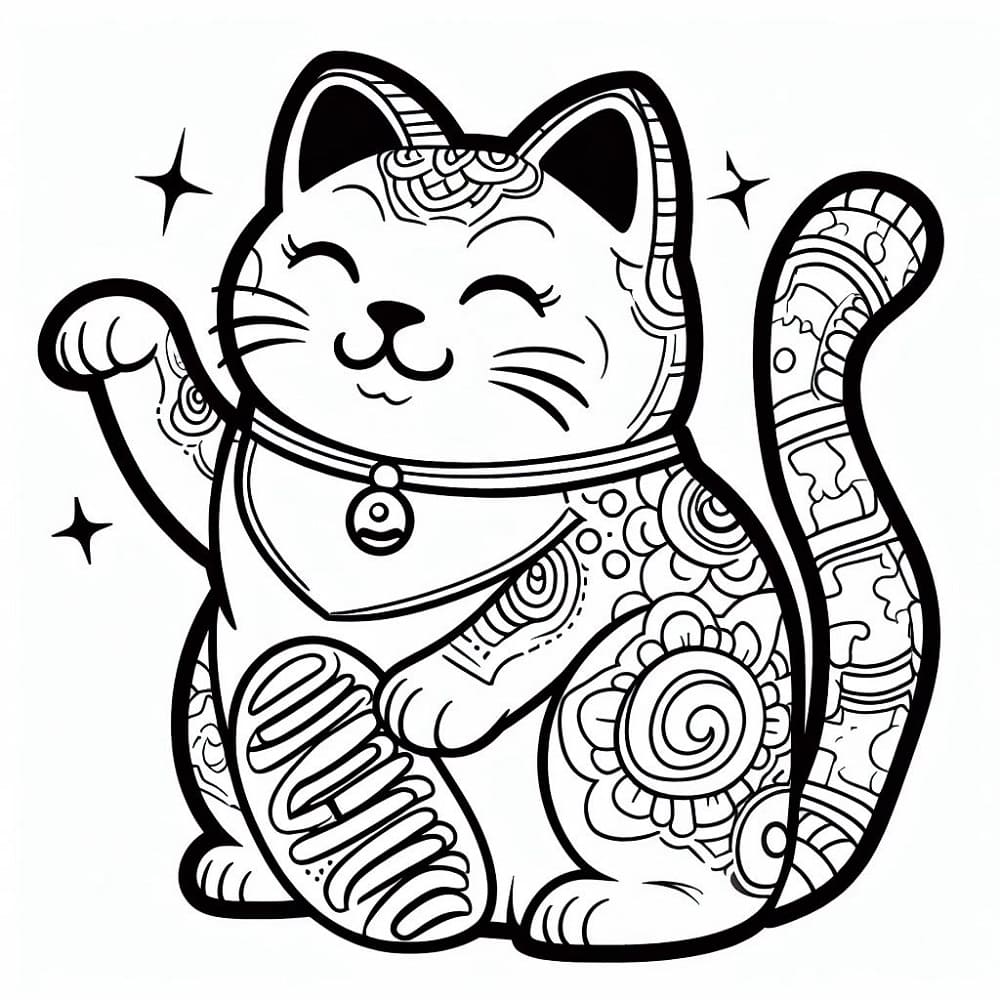 Desenho de Maneki Neko Feliz para colorir