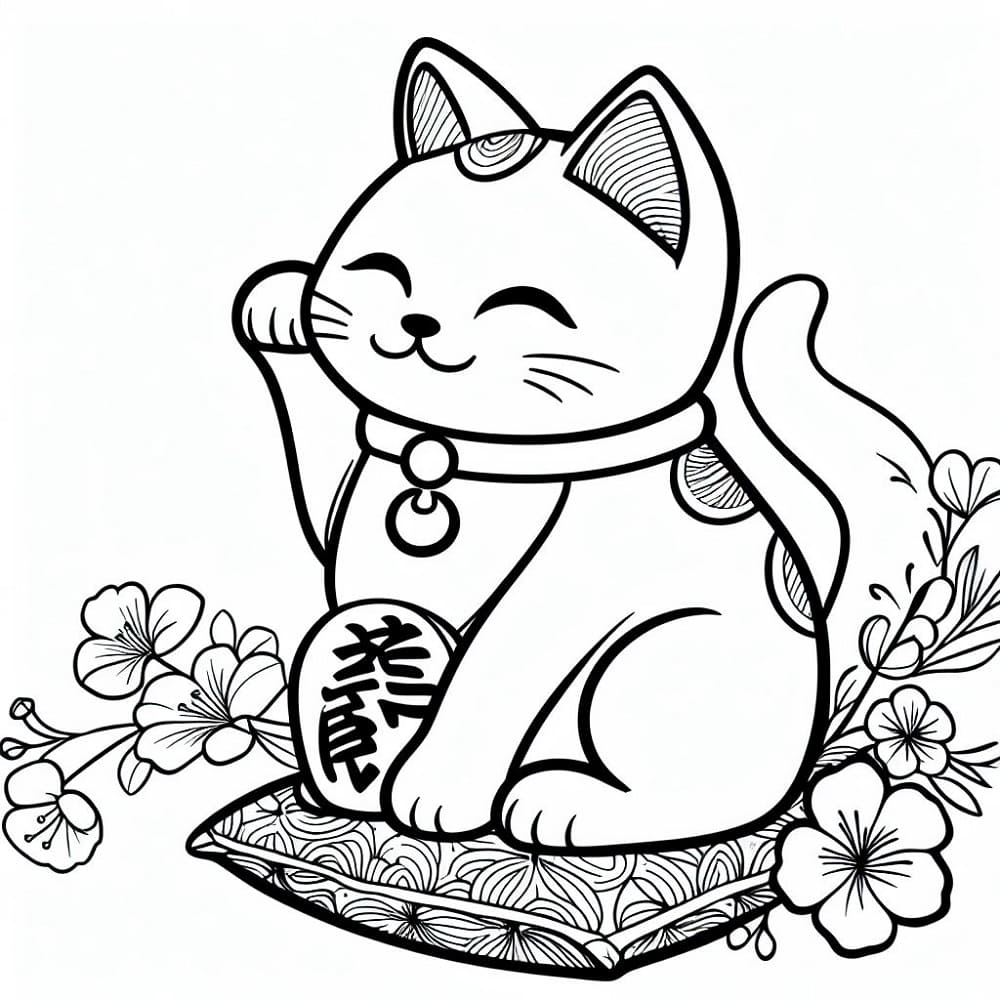 Desenho de Maneki Neko Fofo para colorir