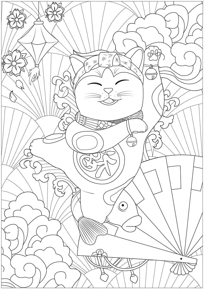 Desenho de Maneki Neko Grátis para colorir