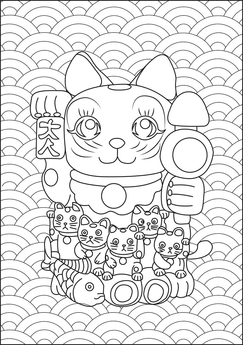 Desenho de Maneki Neko Grátis Para Crianças para colorir