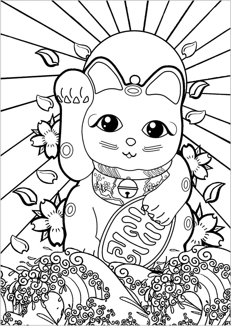 Desenho de Maneki Neko Imprimível para colorir