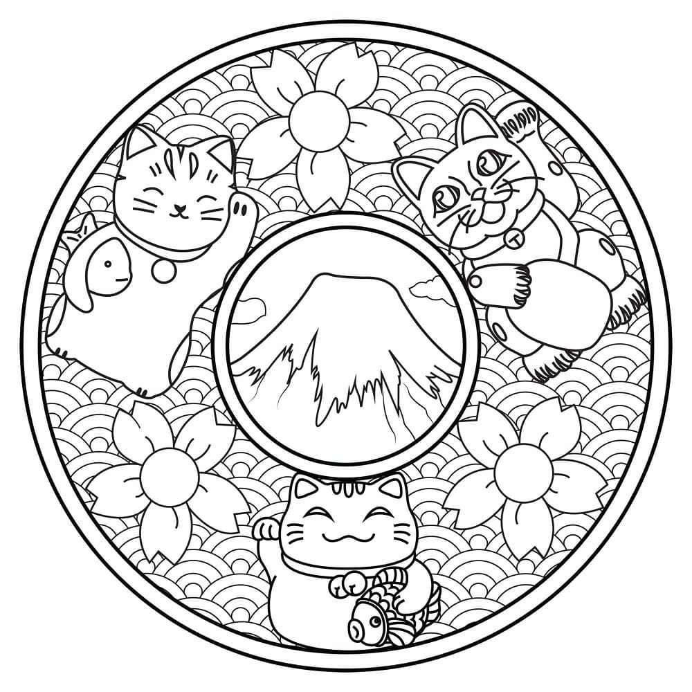 Desenho deManeki Neko Mandala para colorir