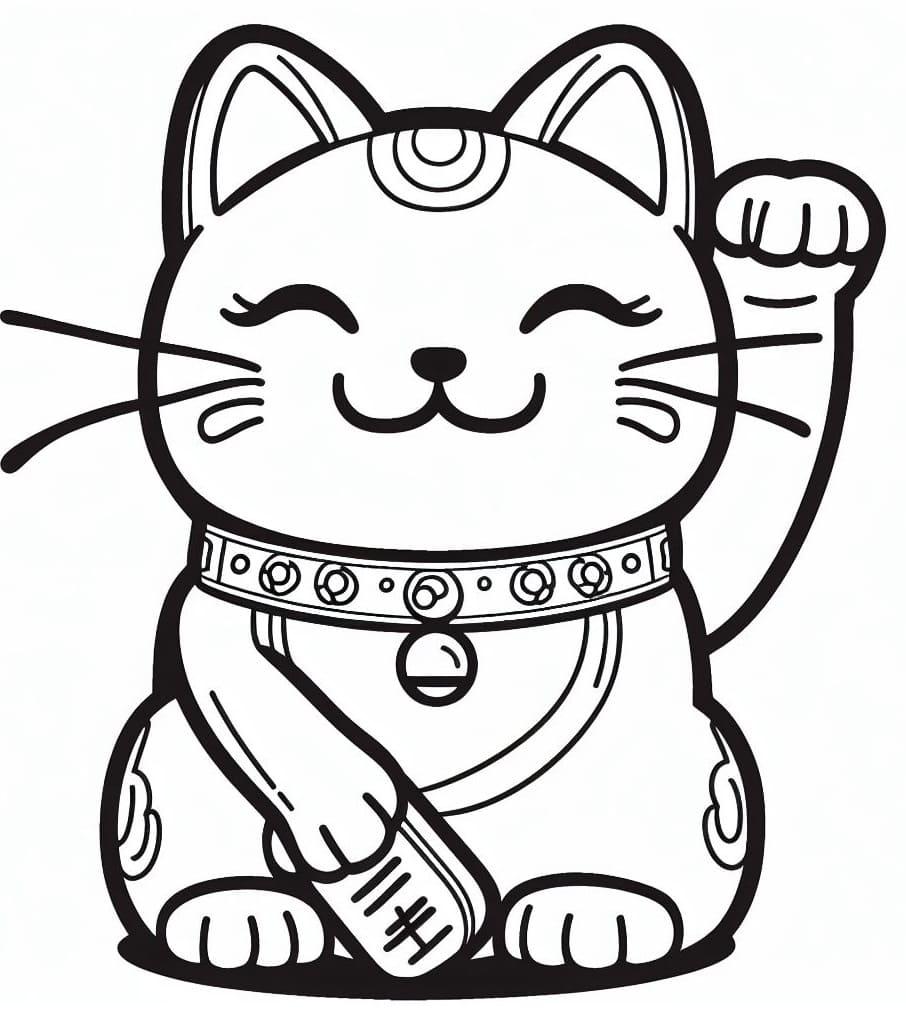 Desenho de Maneki Neko Muito Fofo para colorir