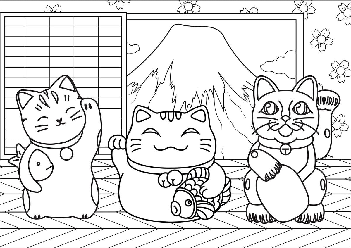 Desenho de Maneki Neko Para Crianças para colorir