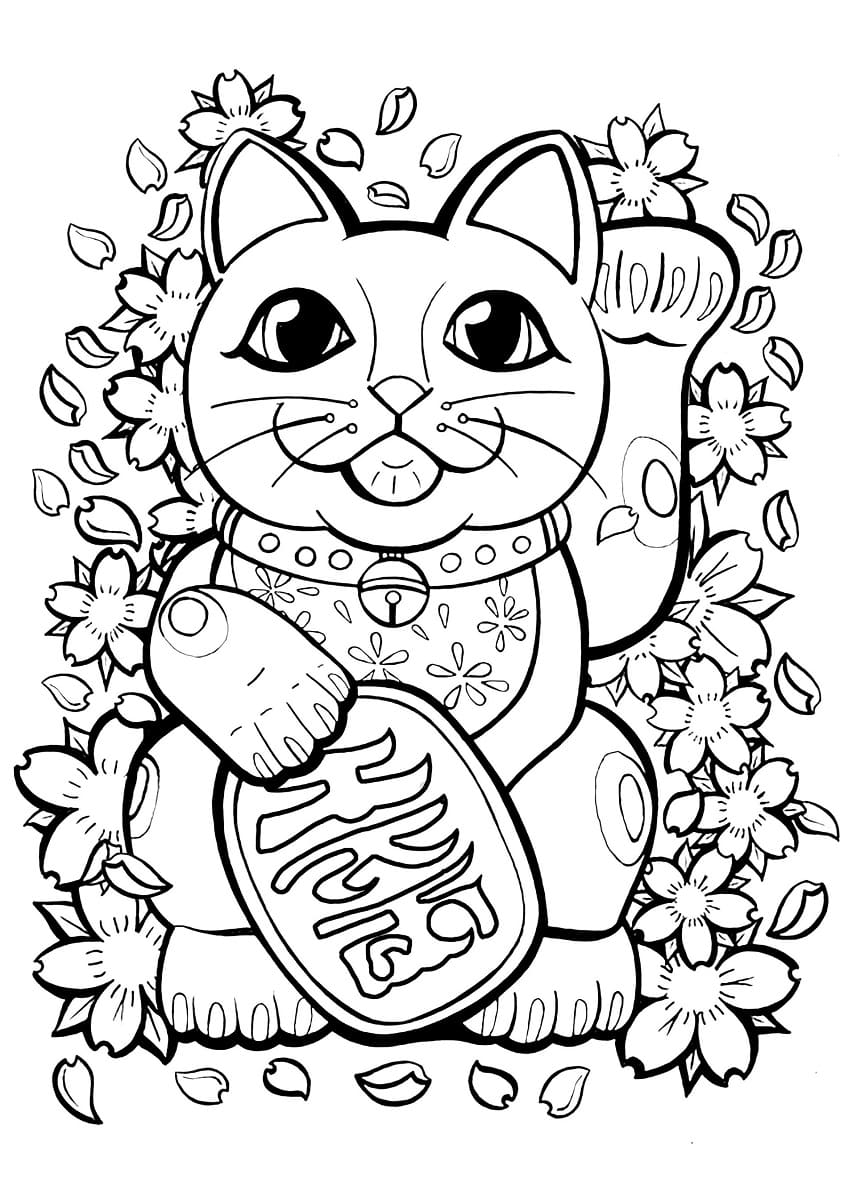 Desenho de Maneki Neko Sortudo para colorir