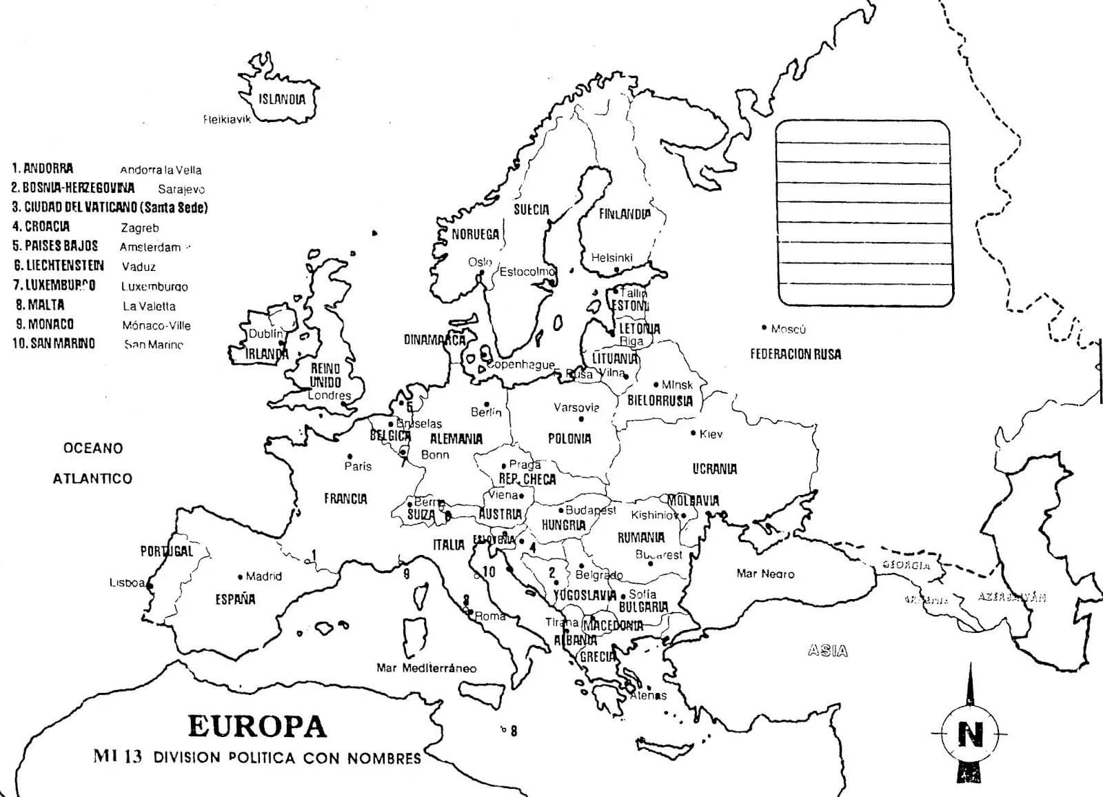 Desenhos de Mapa da Europa para colorir