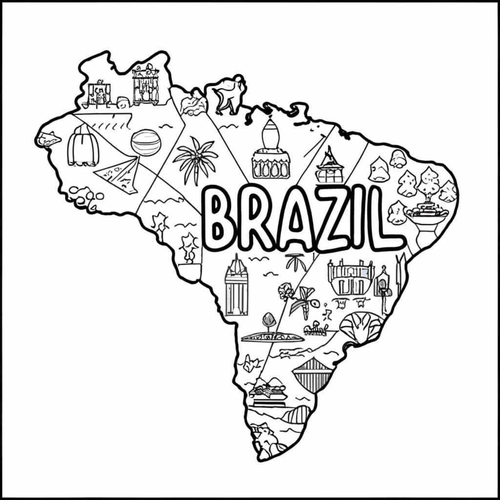 Desenho de Mapa do Brasil Imprimível Para Crianças para colorir