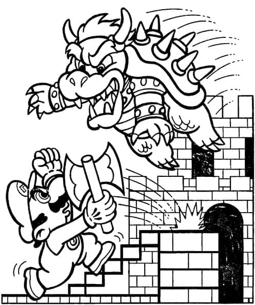 Desenho deMario e Bowser para colorir