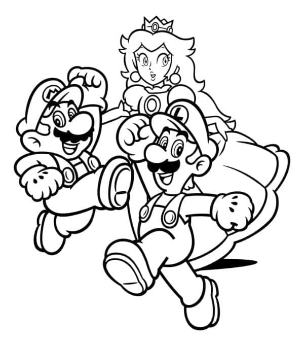 Desenho deMario, Luigi e Peach para colorir