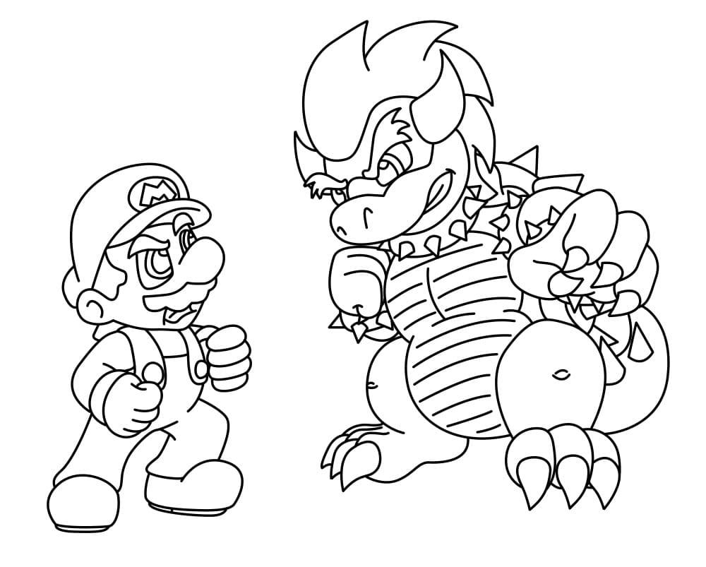 Desenho deMario vs Bowser para colorir