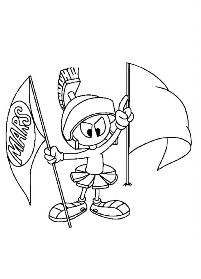 Desenho deMarvin o Marciano com Bandeiras para colorir