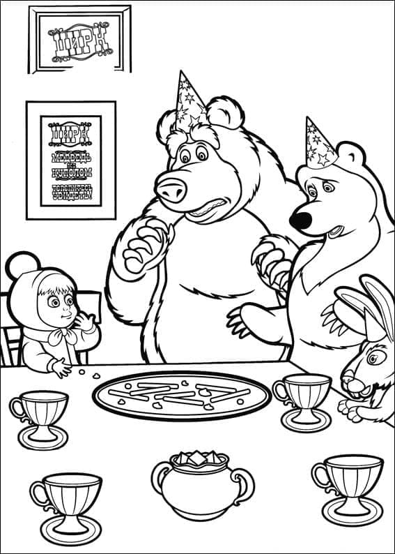 Desenho deMasha com o Urso para colorir