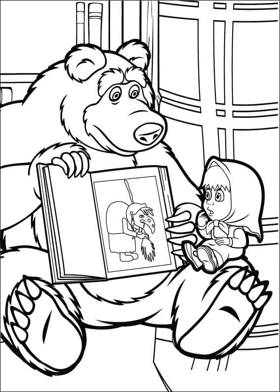 Desenho deMasha e o Urso Leram Livro para colorir