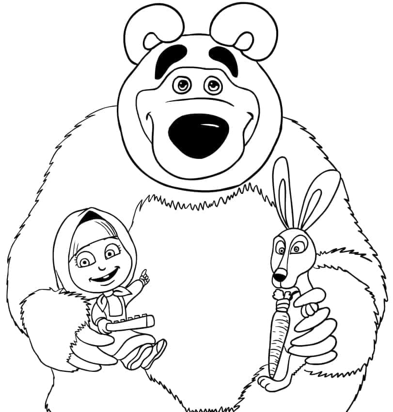 Desenho deMasha, o Urso e o Coelho para colorir